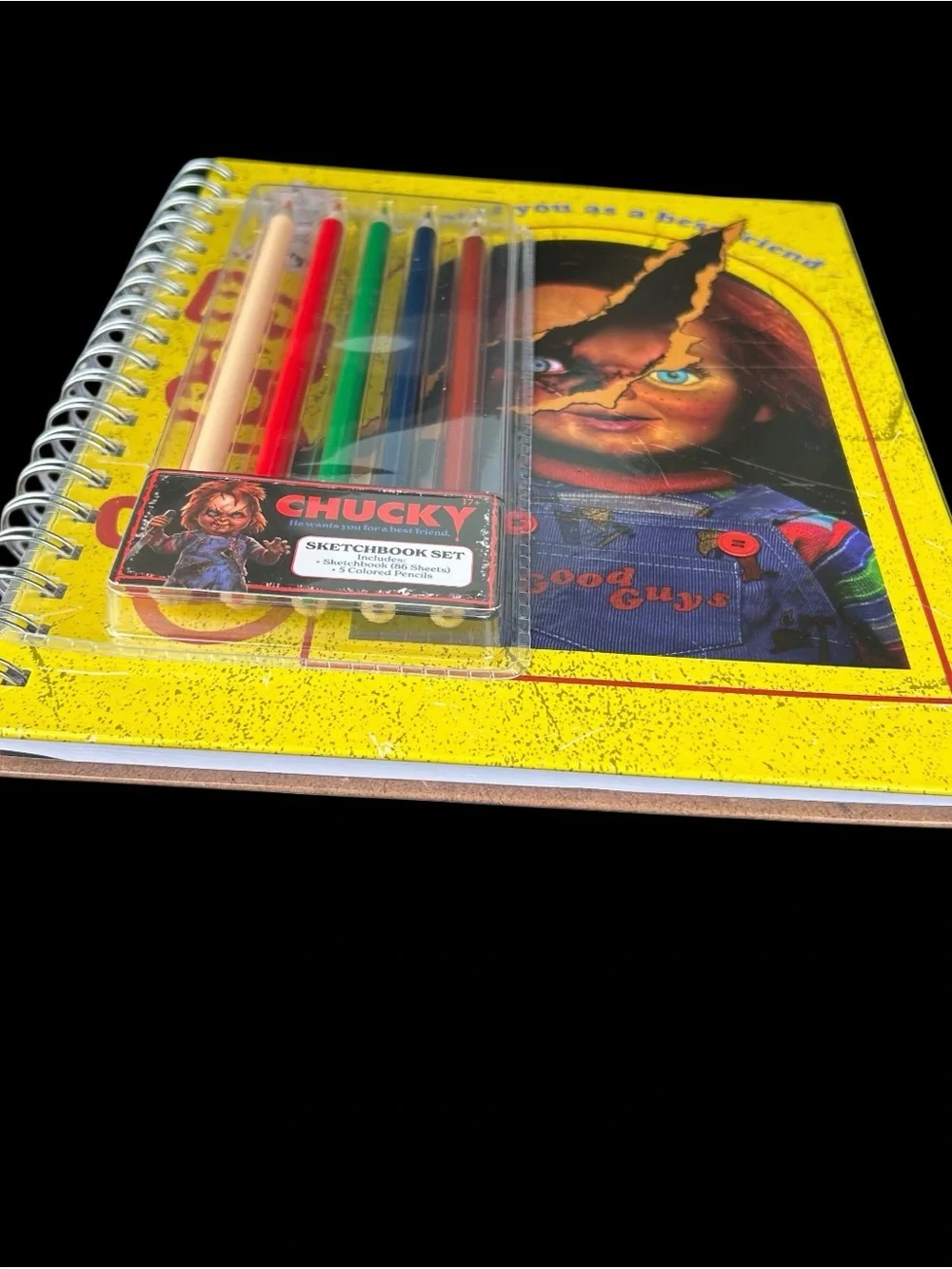 Chucky Sketchbook Set With 5 Color Pencils Horror Halloween Spiral Bound New